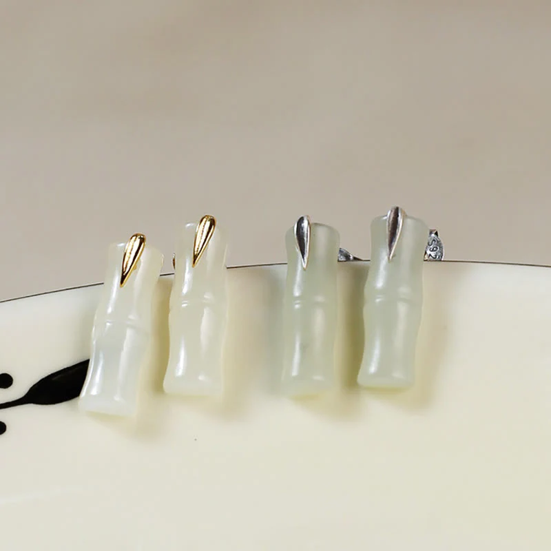 Buddha Stones Bamboo Hetian Jade Foglia Argento Sterling 925 Ricchezza - Image 14