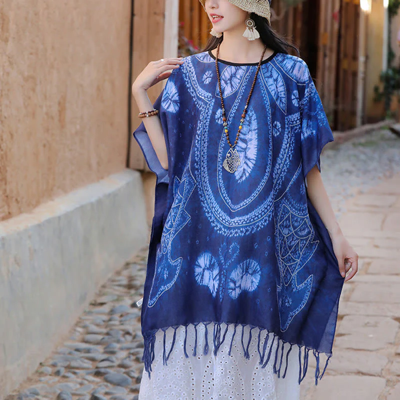 Buddha Stones Blue Geometry Batik Scialle Nappe Maglione da viaggio accogliente 90*95cm - Image 3