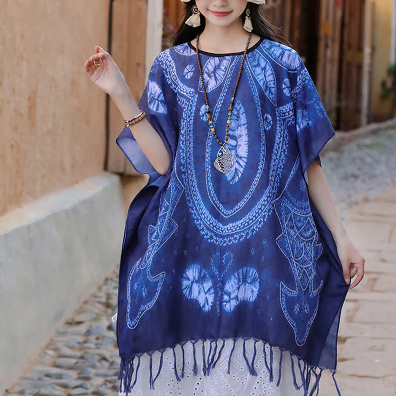 Buddha Stones Blue Geometry Batik Scialle Nappe Maglione da viaggio accogliente 90*95cm - Image 4