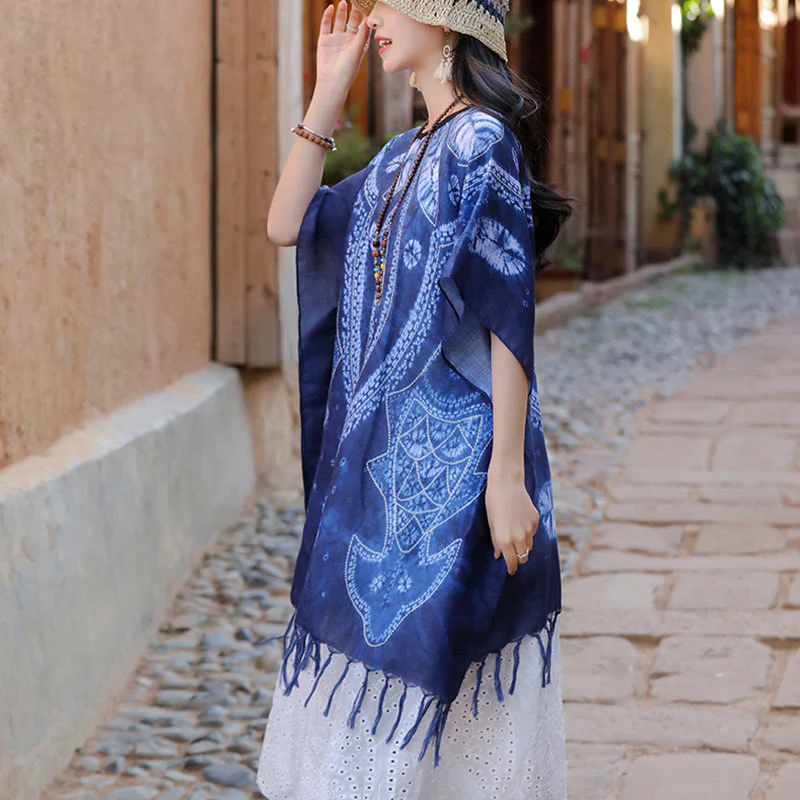 Buddha Stones Blue Geometry Batik Scialle Nappe Maglione da viaggio accogliente 90*95cm - Image 5