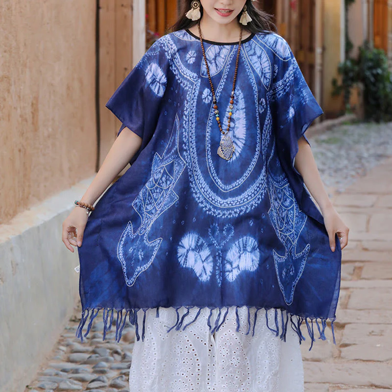 Buddha Stones Blue Geometry Batik Scialle Nappe Maglione da viaggio accogliente 90*95cm - Image 7