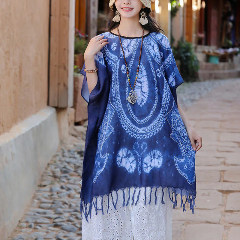 Buddha Stones Blue Geometry Batik Scialle Nappe Maglione da viaggio accogliente 90*95cm - Image 8