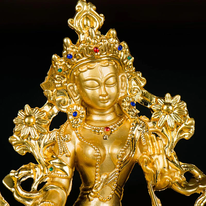 Buddha Stones Bodhisattva Tara Bianca Speranza Protezione Statua Placcata Oro Decorazione - Image 9