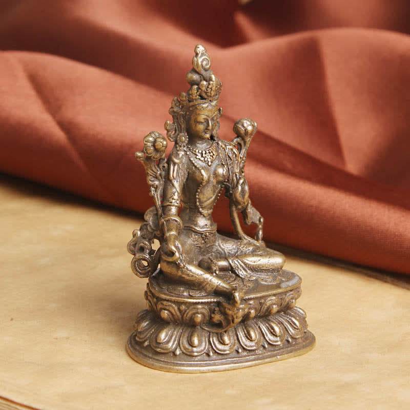Buddha Stones Bodhisattva Tara Verde Calma Speranza Statua Rame Decorazione - Image 2