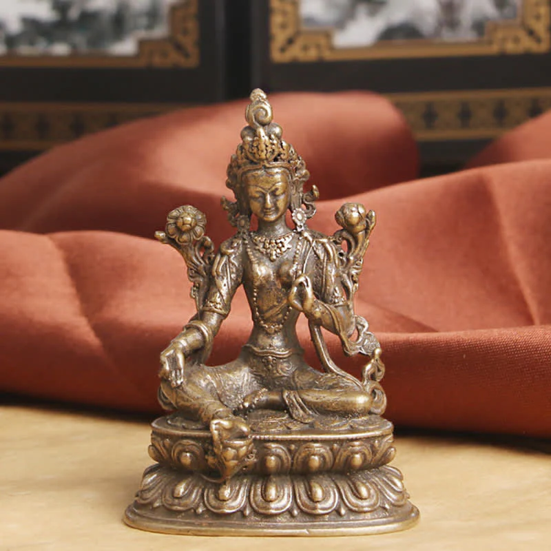 Buddha Stones Bodhisattva Tara Verde Calma Speranza Statua Rame Decorazione - Image 3