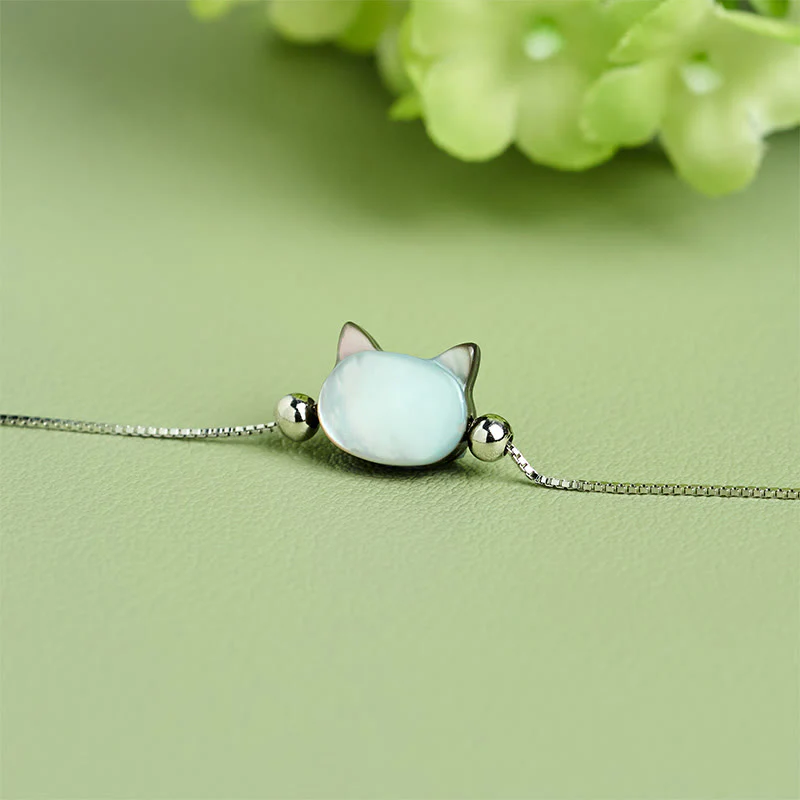 Buddha Stones Bracciale a catena con testa di gatto in argento sterling 925 con pietra tridacna - Image 3