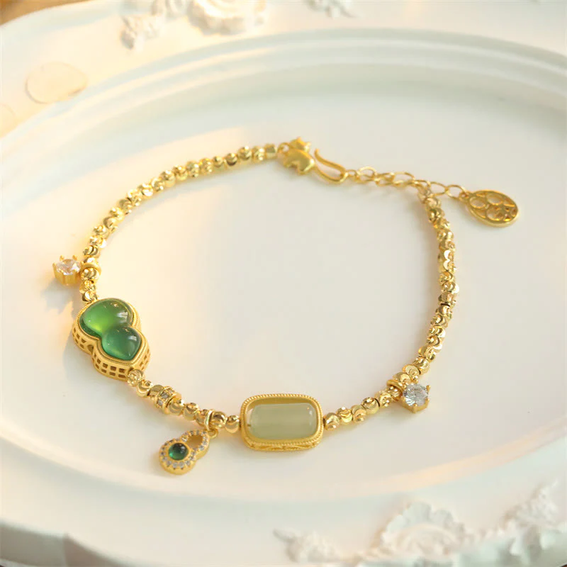 Buddha Stones Bracciale con catena di supporto in agata verde zucca, zirconi e perline di rame - Image 2
