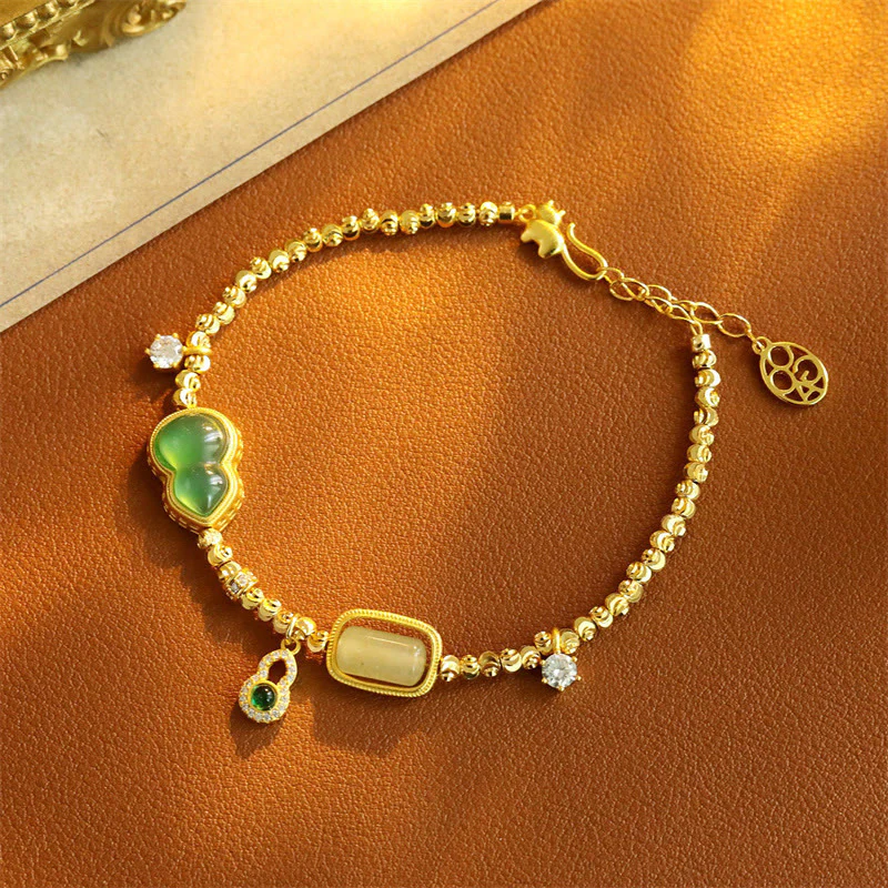 Buddha Stones Bracciale con catena di supporto in agata verde zucca, zirconi e perline di rame - Image 3