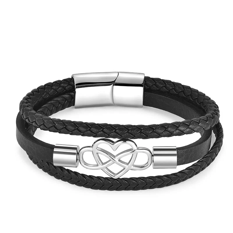 Buddha Stones Bracciale con fibbia rinforzata in acciaio e titanio in pelle geometrica - Image 5
