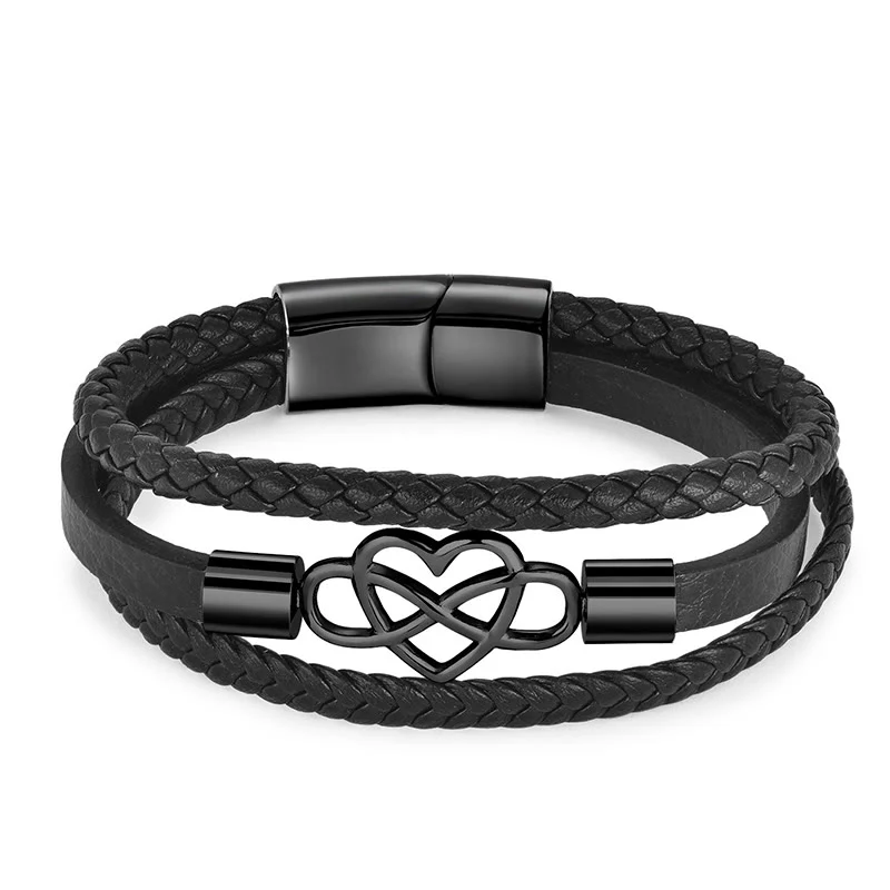 Buddha Stones Bracciale con fibbia rinforzata in acciaio e titanio in pelle geometrica - Image 8