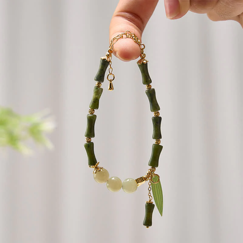 Buddha Stones Bracciale della pace con peridoto e perline di giada Hetian e mosca tampone di bambù. - Image 2