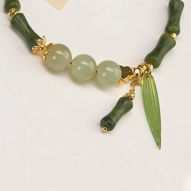 Buddha Stones Bracciale della pace con peridoto e perline di giada Hetian e mosca tampone di bambù. - Image 3
