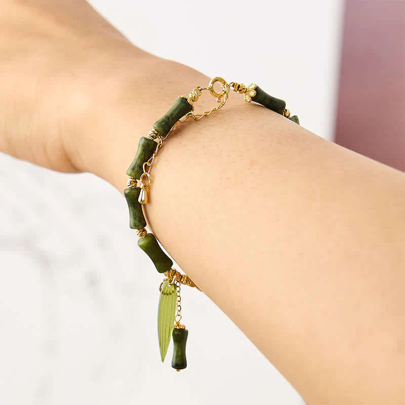 Buddha Stones Bracciale della pace con peridoto e perline di giada Hetian e mosca tampone di bambù. - Image 4