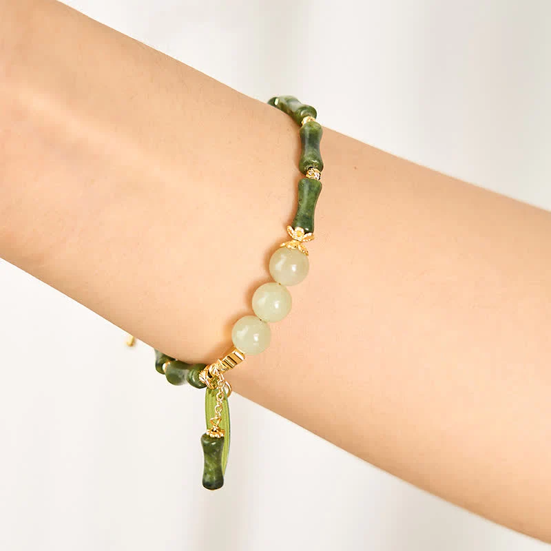 Buddha Stones Bracciale della pace con peridoto e perline di giada Hetian e mosca tampone di bambù. - Image 5