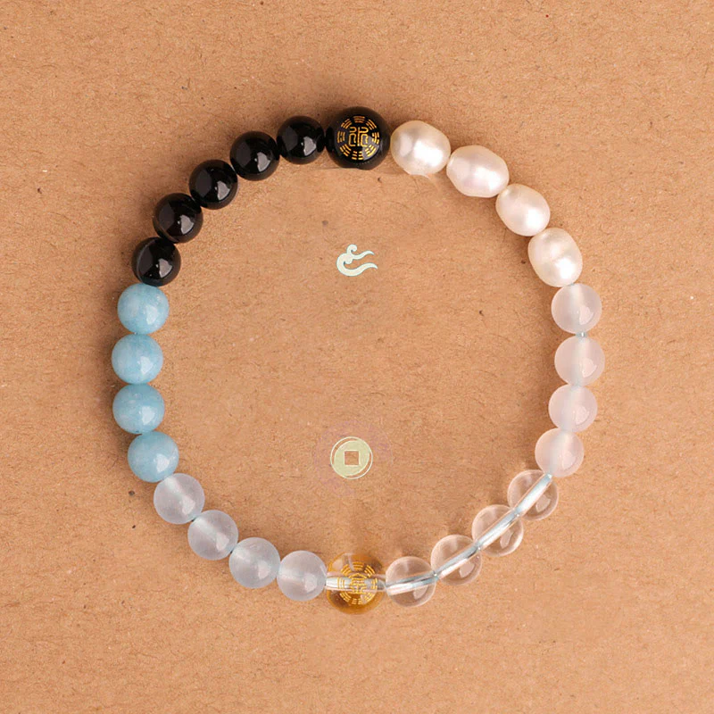 Buddha Stones Bracciale della saggezza con cinque elementi, vari cristalli di agata, onice nero, calcedonio verde, acquamarina - Image 19
