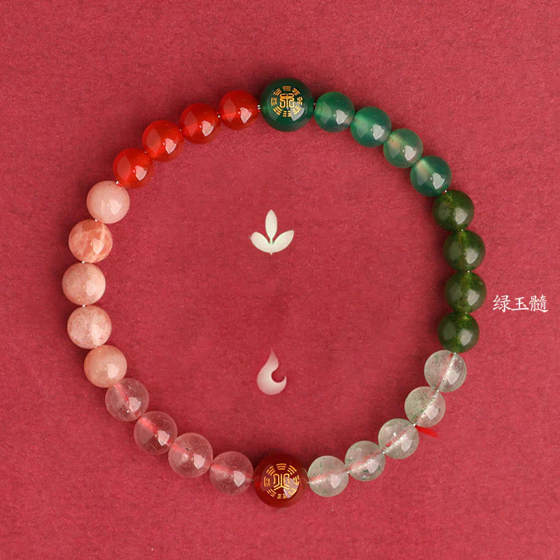Buddha Stones Bracciale della saggezza con cinque elementi, vari cristalli di agata, onice nero, calcedonio verde, acquamarina - Image 47