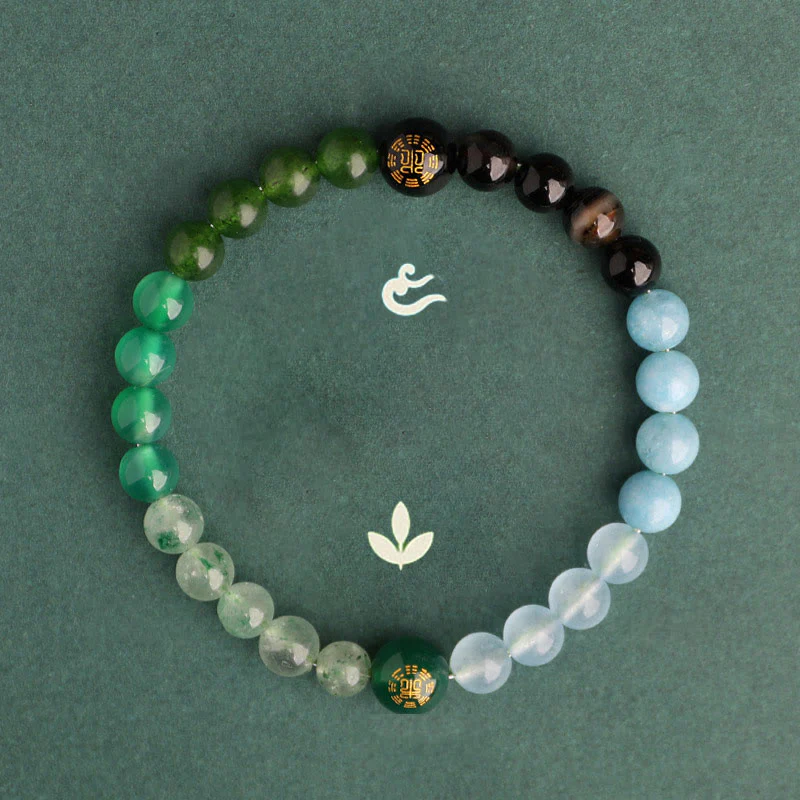 Buddha Stones Bracciale della saggezza con cinque elementi, vari cristalli di agata, onice nero, calcedonio verde, acquamarina - Image 5