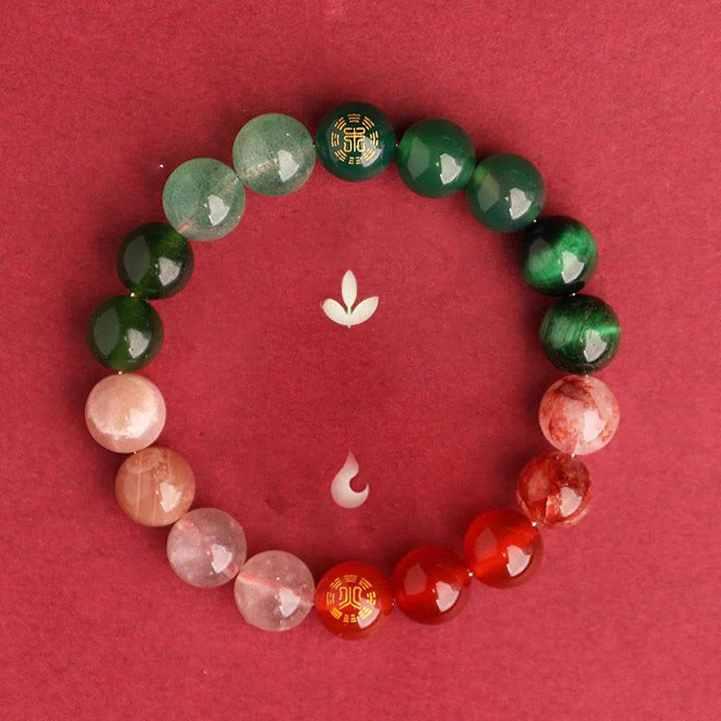 Buddha Stones Bracciale della saggezza con cinque elementi, vari cristalli di agata, onice nero, calcedonio verde, acquamarina - Image 51