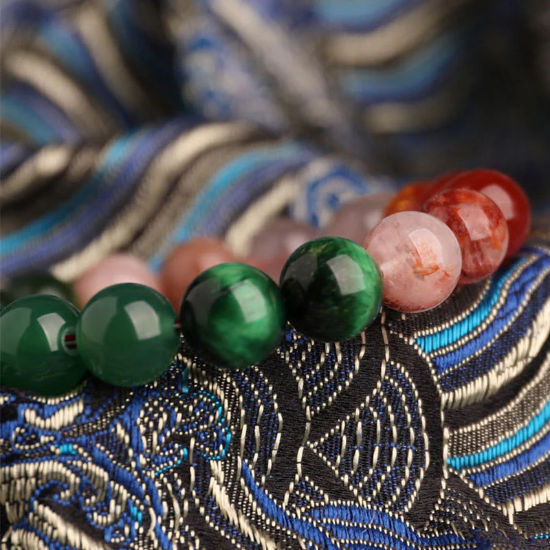 Buddha Stones Bracciale della saggezza con cinque elementi, vari cristalli di agata, onice nero, calcedonio verde, acquamarina - Image 54