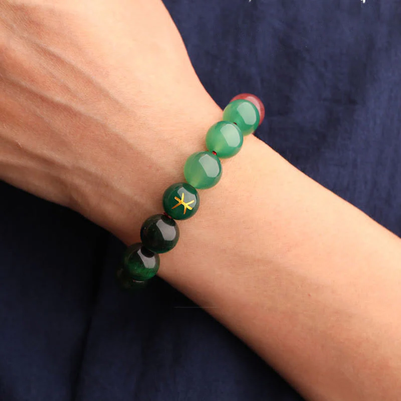 Buddha Stones Bracciale della saggezza con cinque elementi, vari cristalli di agata, onice nero, calcedonio verde, acquamarina - Image 55