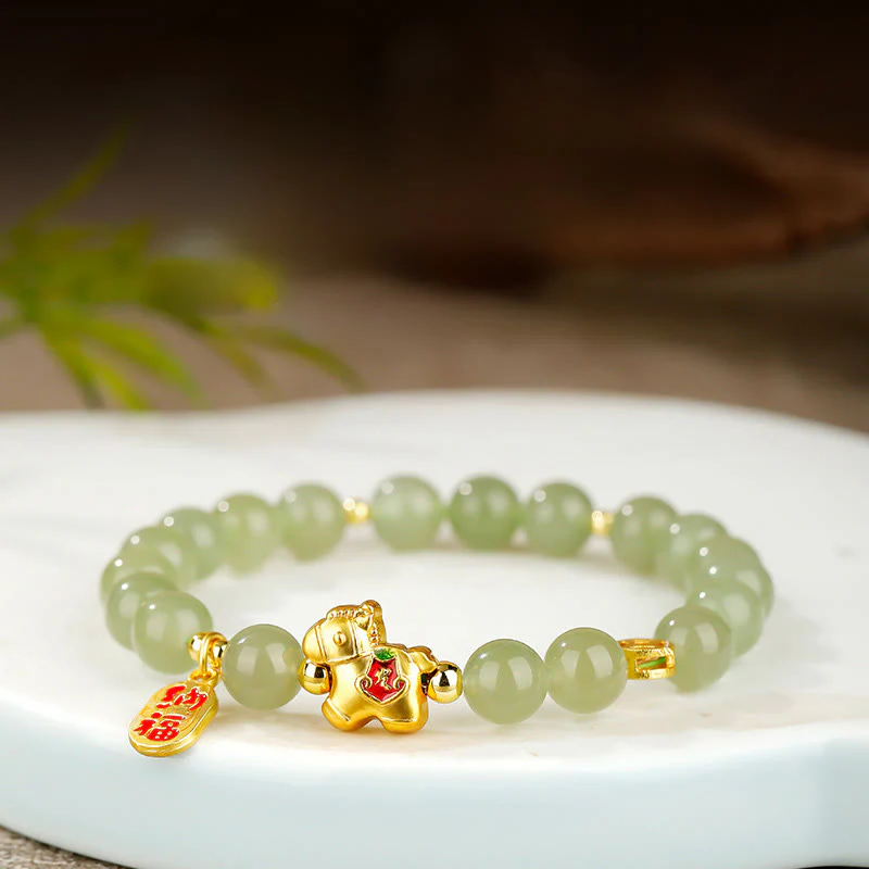 Buddha Stones Bracciale dell'abbondanza in giada di Hetian dell'anno del cavallo