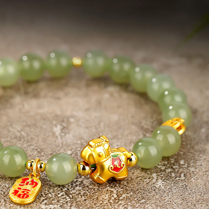 Buddha Stones Bracciale dell'abbondanza in giada di Hetian dell'anno del cavallo - Image 10
