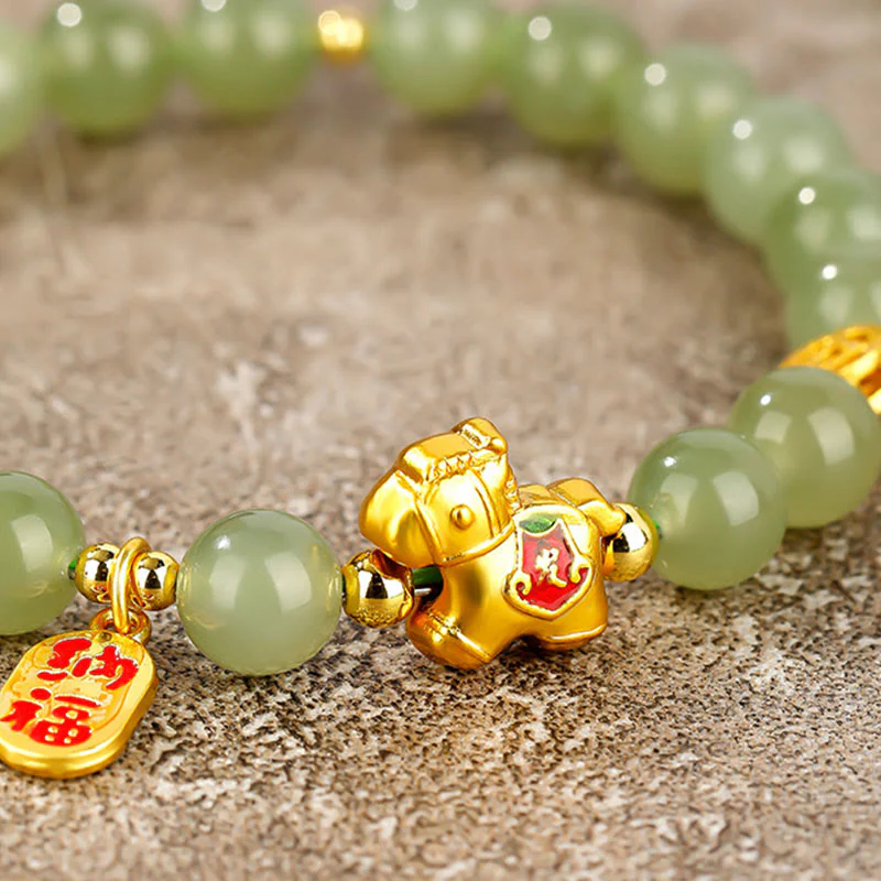 Buddha Stones Bracciale dell'abbondanza in giada di Hetian dell'anno del cavallo - Image 11