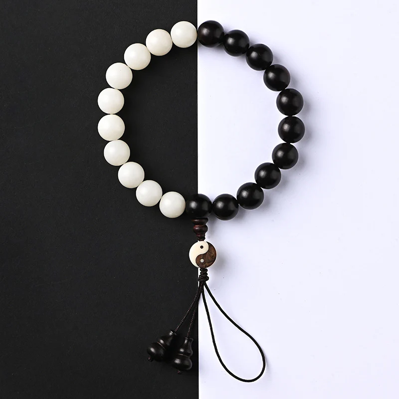 Buddha Stones Bracciale di protezione YinYang in ebano Decorazione