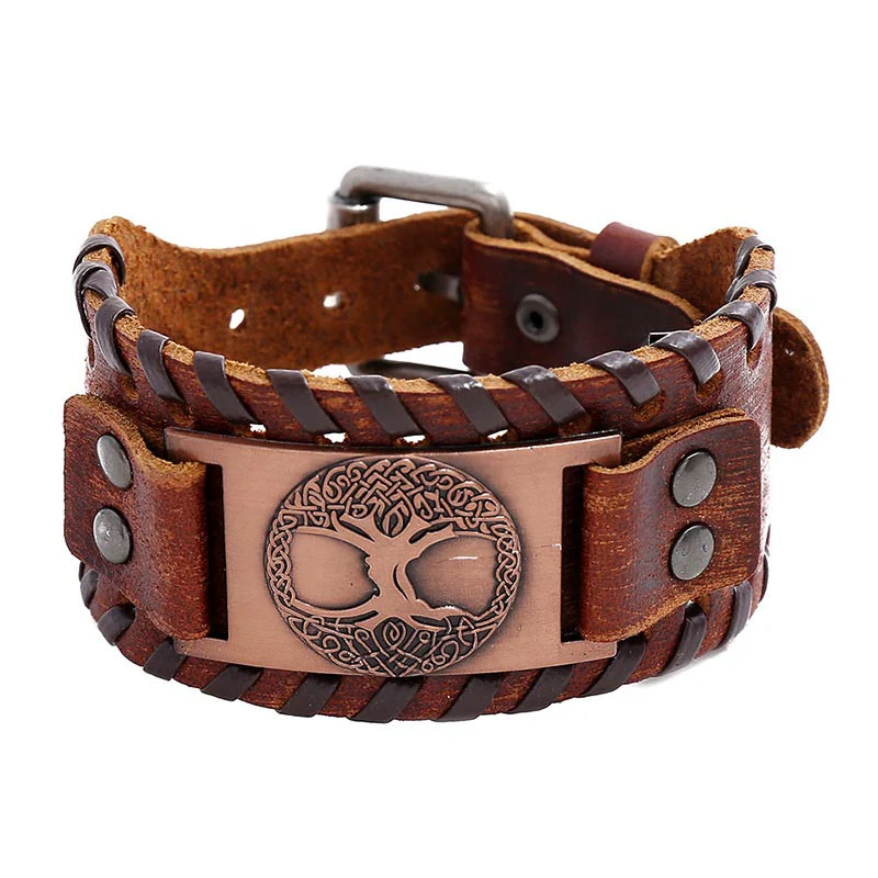 Buddha Stones Bracciale in pelle con albero della vita portafortuna
