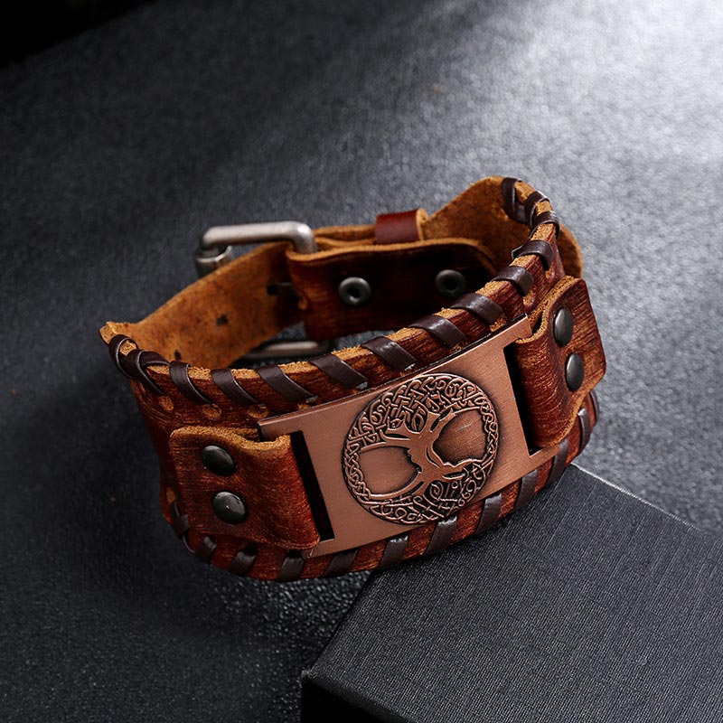 Buddha Stones Bracciale in pelle con albero della vita portafortuna - Image 2