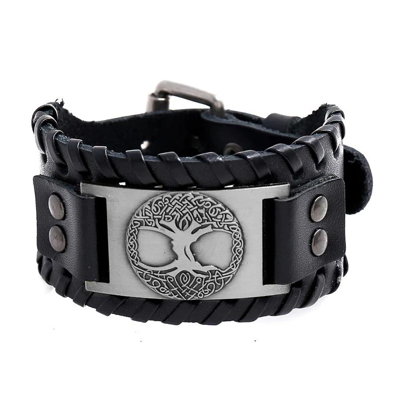 Buddha Stones Bracciale in pelle con albero della vita portafortuna - Image 4