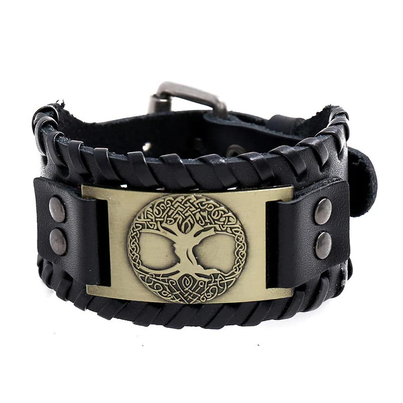 Buddha Stones Bracciale in pelle con albero della vita portafortuna - Image 5