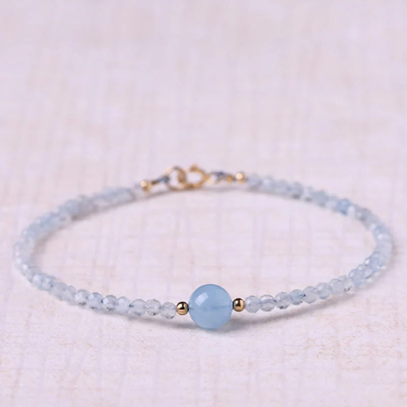 Buddha Stones Bracciale Peace con perline sfaccettate ultrafini da 2 mm di acquamarina naturale.