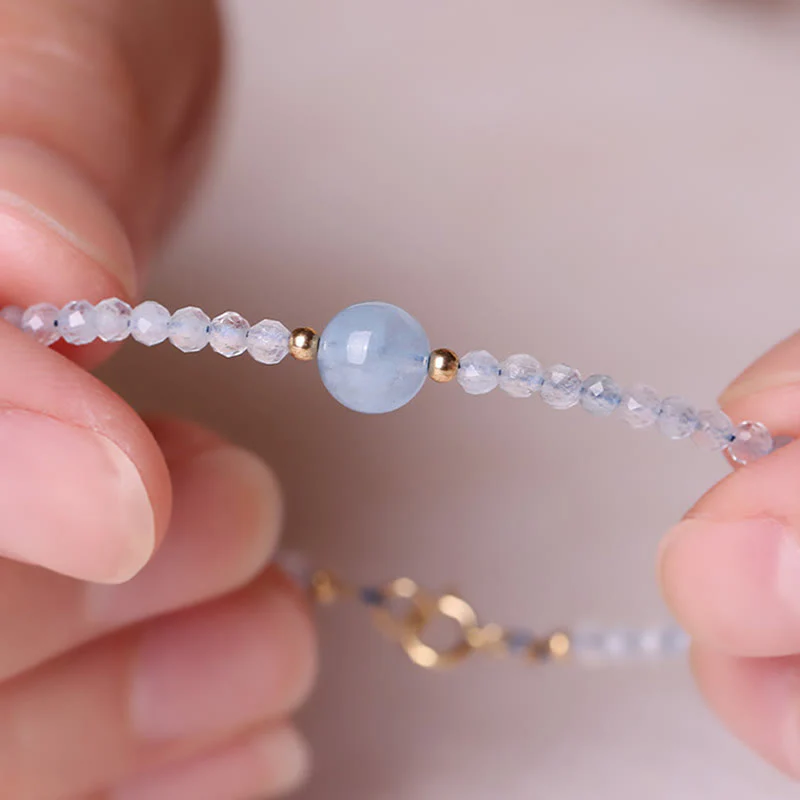 Buddha Stones Bracciale Peace con perline sfaccettate ultrafini da 2 mm di acquamarina naturale. - Image 11