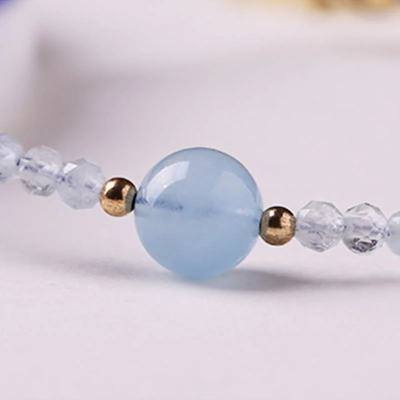 Buddha Stones Bracciale Peace con perline sfaccettate ultrafini da 2 mm di acquamarina naturale. - Image 12