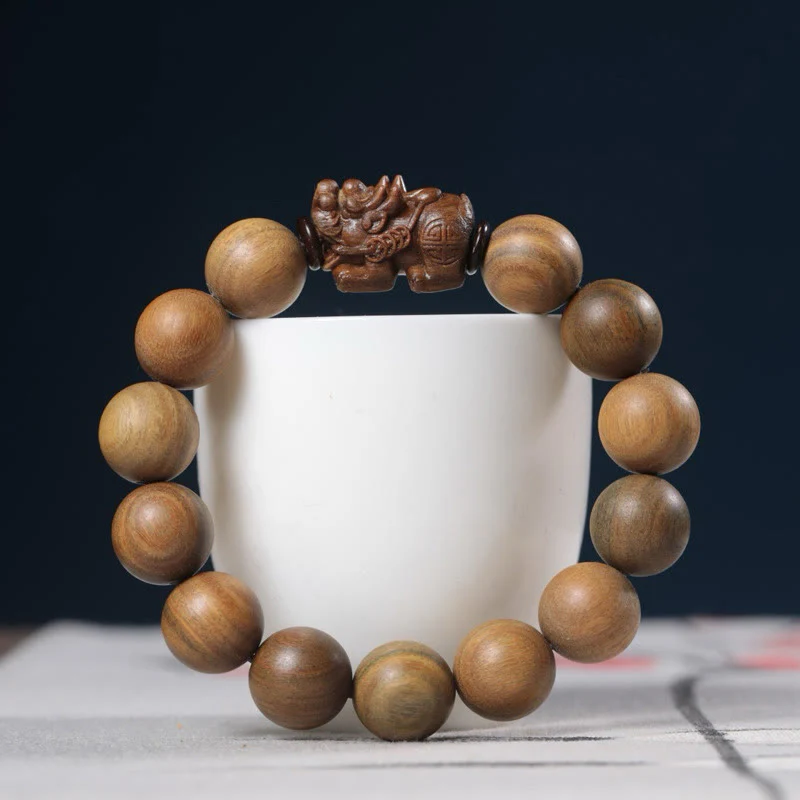 Buddha Stones Bracciale Pixiu Attract Wealth in legno di sandalo verde