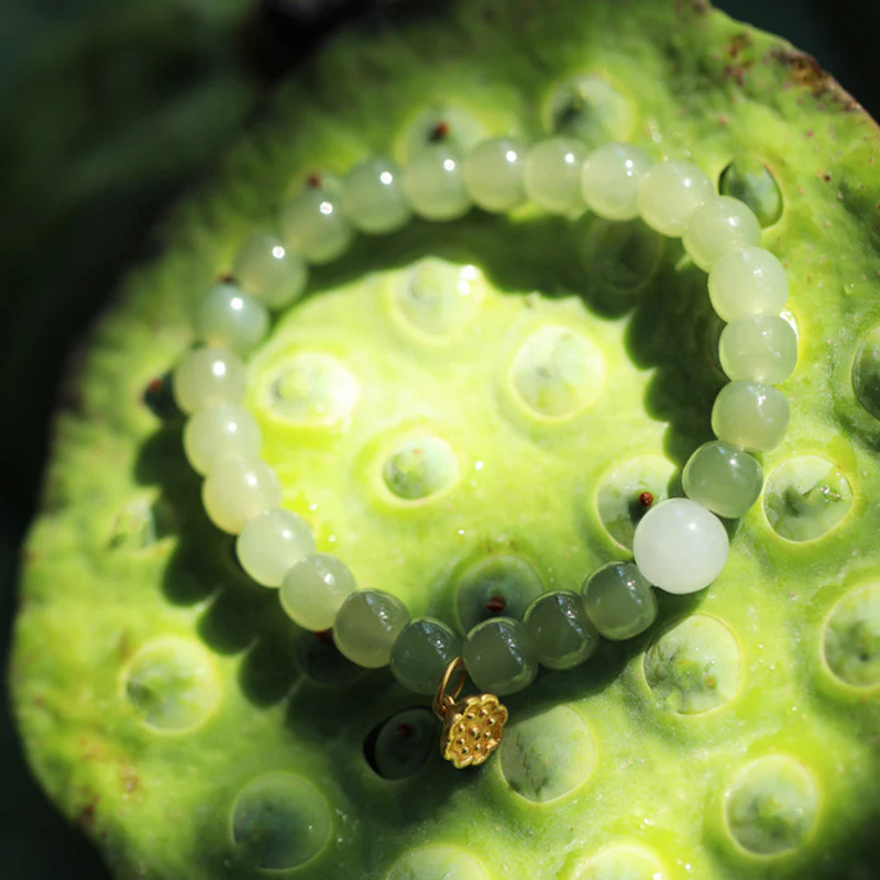 Buddha Stones Bracciale regolabile Jade Lotus Abundance - Image 9