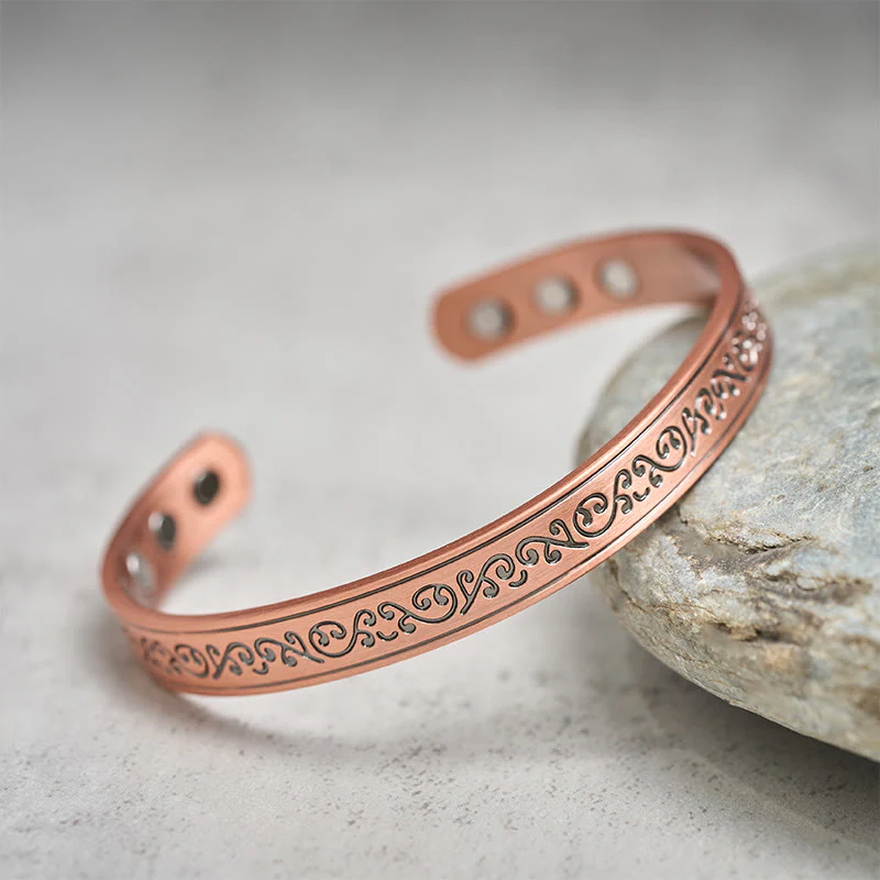 Buddha Stones Bracciale rigido aperto con motivo inciso in rame - Image 3