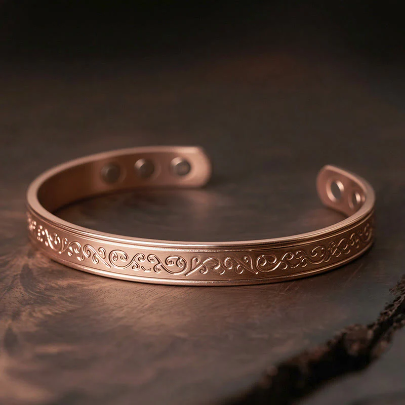 Buddha Stones Bracciale rigido aperto con motivo inciso in rame - Image 8