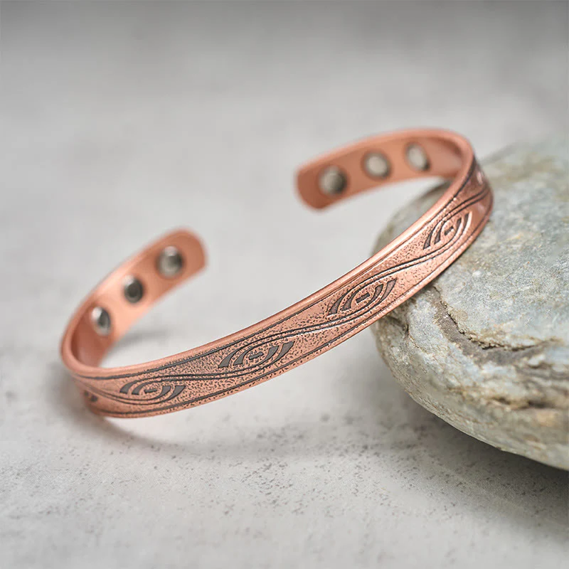 Buddha Stones Bracciale rigido regolabile aperto in rame con motivo a spirale - Image 3