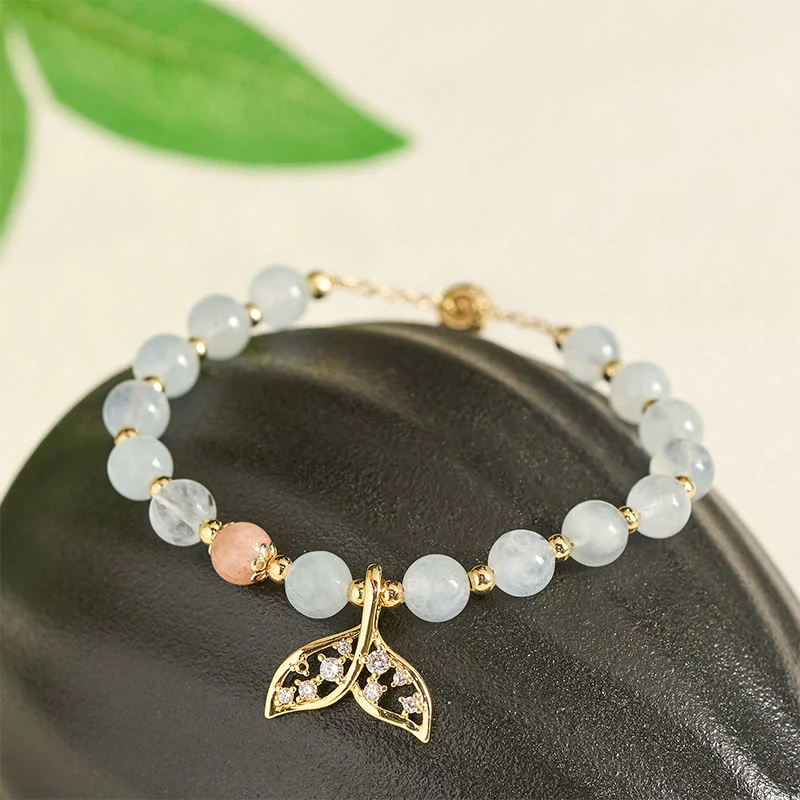 Buddha Stones Bracciale Serenity a coda di pesce in rame placcato oro con acquamarina naturale. - Image 2