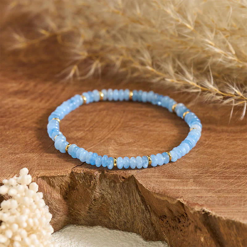 Buddha Stones Bracciale Serenity con perle sottili di acquamarina naturale da 4 mm. - Image 2