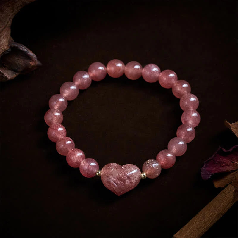 Buddha Stones Bracciale spirituale a forma di cuore con ametista naturale, avventurina verde, occhio di tigre e quarzo fragola. - Image 20