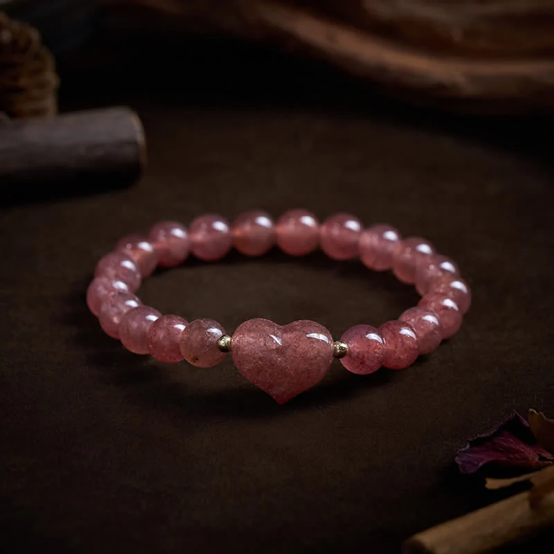 Buddha Stones Bracciale spirituale a forma di cuore con ametista naturale, avventurina verde, occhio di tigre e quarzo fragola. - Image 21