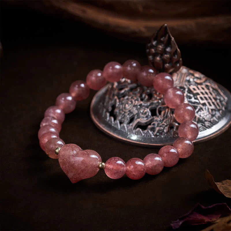 Buddha Stones Bracciale spirituale a forma di cuore con ametista naturale, avventurina verde, occhio di tigre e quarzo fragola. - Image 22
