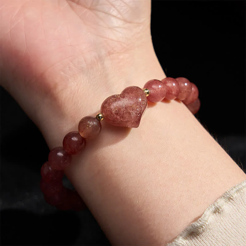 Buddha Stones Bracciale spirituale a forma di cuore con ametista naturale, avventurina verde, occhio di tigre e quarzo fragola. - Image 23