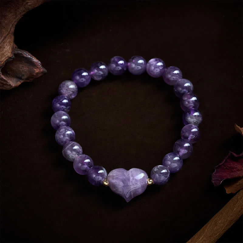 Buddha Stones Bracciale spirituale a forma di cuore con ametista naturale, avventurina verde, occhio di tigre e quarzo fragola. - Image 3