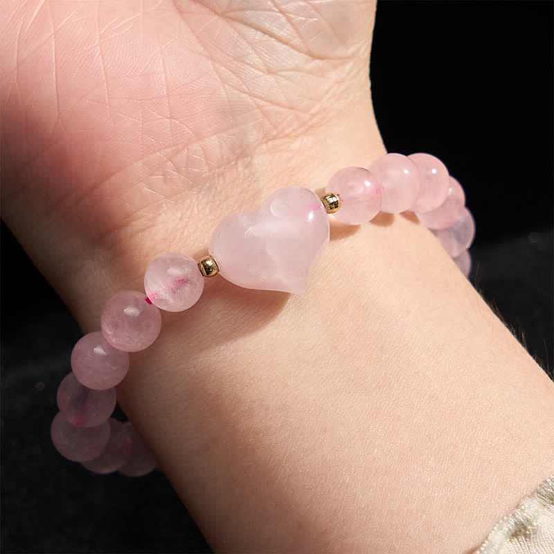 Buddha Stones Bracciale spirituale a forma di cuore con ametista naturale, avventurina verde, occhio di tigre e quarzo fragola. - Image 31