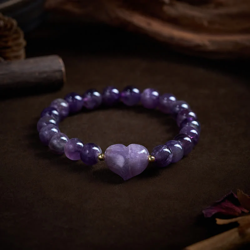 Buddha Stones Bracciale spirituale a forma di cuore con ametista naturale, avventurina verde, occhio di tigre e quarzo fragola. - Image 4