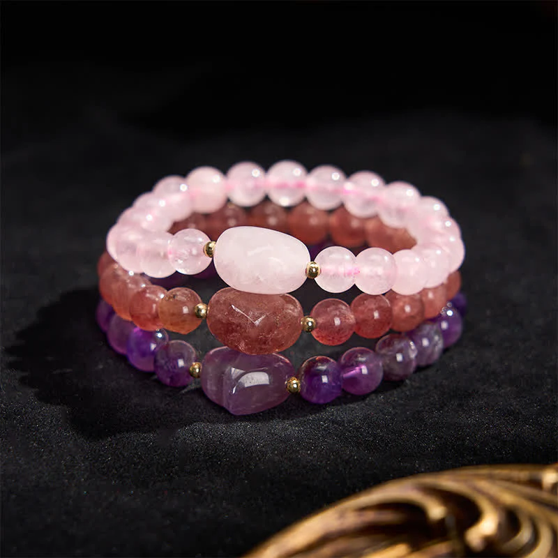 Buddha Stones Bracciale spirituale a forma di cuore con ametista naturale, avventurina verde, occhio di tigre e quarzo fragola. - Image 45
